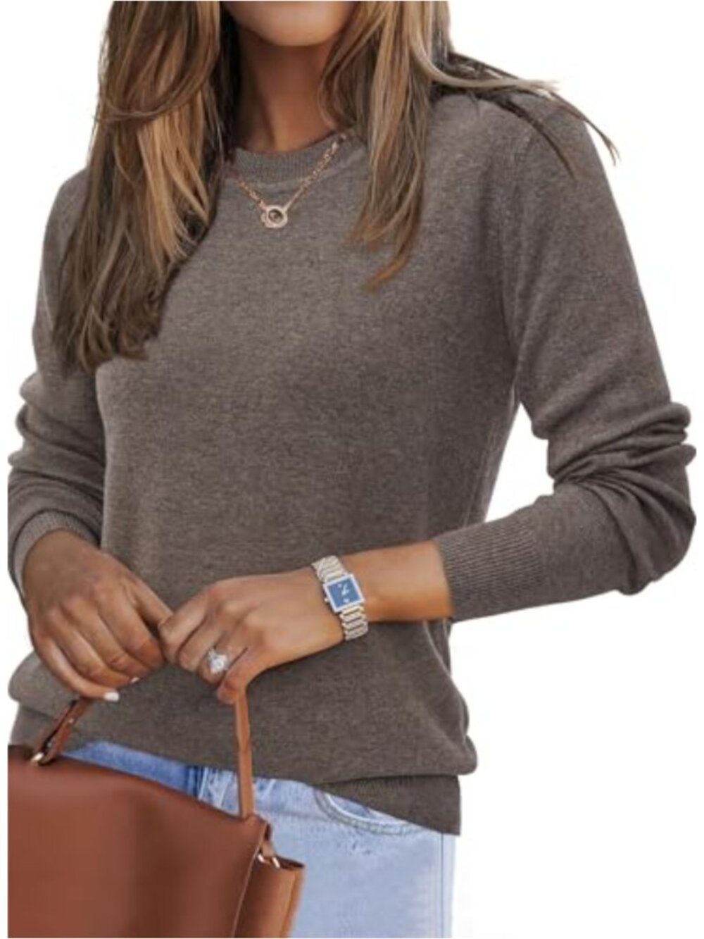 Women's Wool Blend Crew Neck Long Sleeve Pullover Sweater - Loose Fit